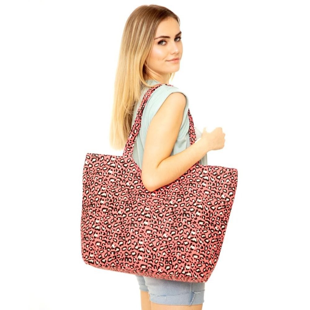 NWT Leopard Print Canvas Tote Bag-Coral